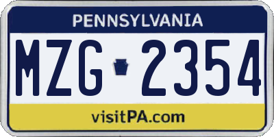 PA license plate MZG2354