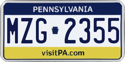 PA license plate MZG2355