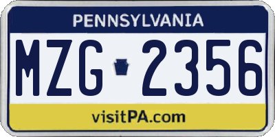 PA license plate MZG2356