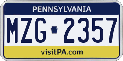 PA license plate MZG2357