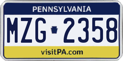 PA license plate MZG2358