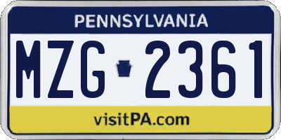 PA license plate MZG2361