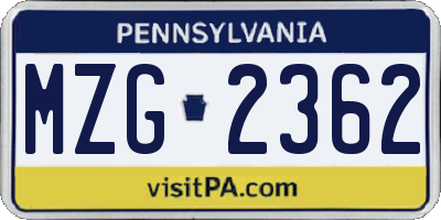 PA license plate MZG2362