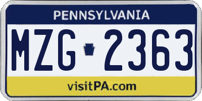PA license plate MZG2363