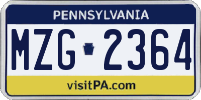 PA license plate MZG2364