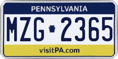 PA license plate MZG2365