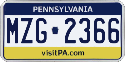 PA license plate MZG2366