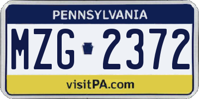 PA license plate MZG2372