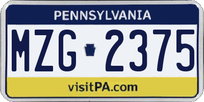 PA license plate MZG2375