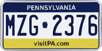 PA license plate MZG2376