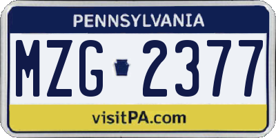 PA license plate MZG2377