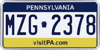 PA license plate MZG2378