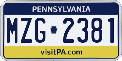 PA license plate MZG2381