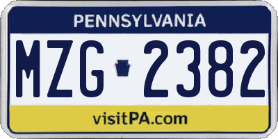 PA license plate MZG2382