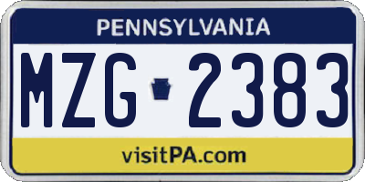 PA license plate MZG2383