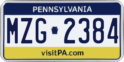 PA license plate MZG2384