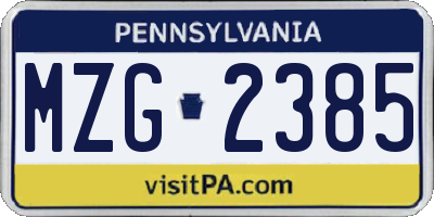 PA license plate MZG2385