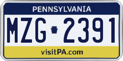 PA license plate MZG2391