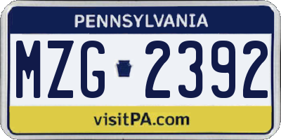 PA license plate MZG2392