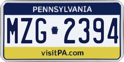PA license plate MZG2394