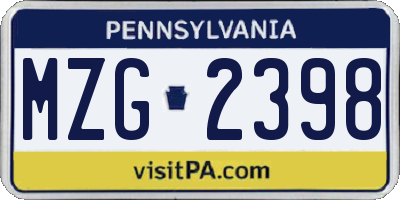 PA license plate MZG2398