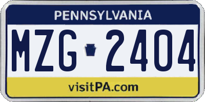PA license plate MZG2404