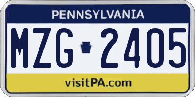 PA license plate MZG2405