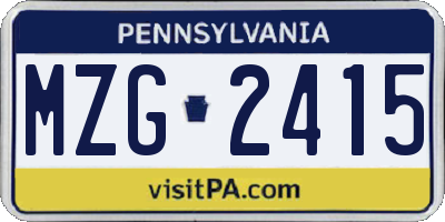 PA license plate MZG2415
