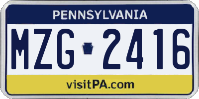PA license plate MZG2416