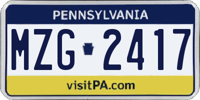 PA license plate MZG2417