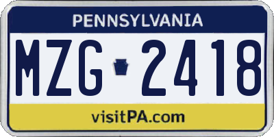 PA license plate MZG2418