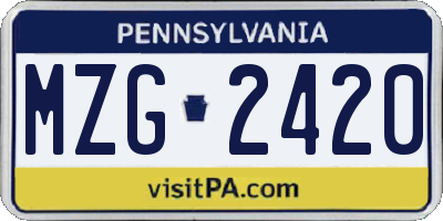 PA license plate MZG2420