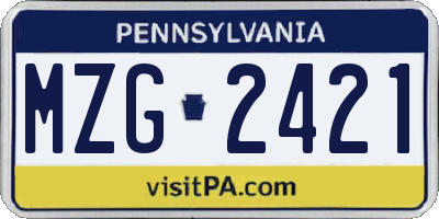 PA license plate MZG2421
