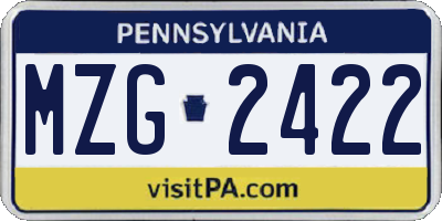 PA license plate MZG2422