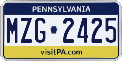 PA license plate MZG2425