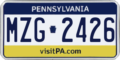 PA license plate MZG2426