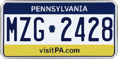 PA license plate MZG2428