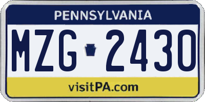 PA license plate MZG2430