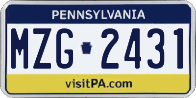 PA license plate MZG2431