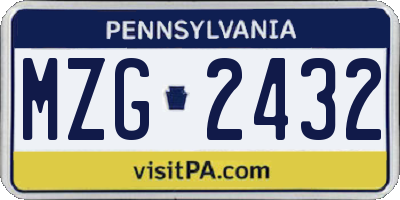 PA license plate MZG2432