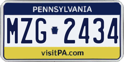 PA license plate MZG2434