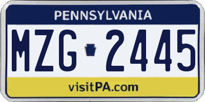 PA license plate MZG2445