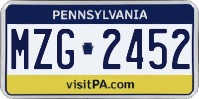 PA license plate MZG2452