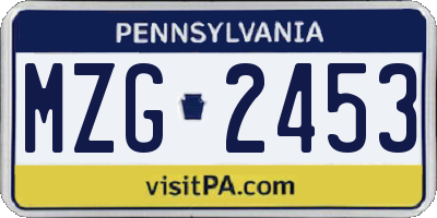 PA license plate MZG2453