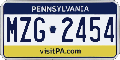 PA license plate MZG2454