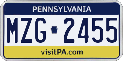 PA license plate MZG2455