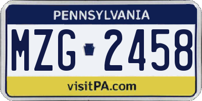 PA license plate MZG2458