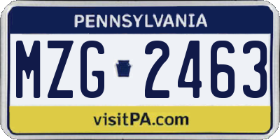 PA license plate MZG2463