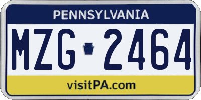 PA license plate MZG2464