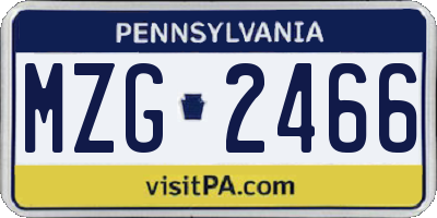 PA license plate MZG2466